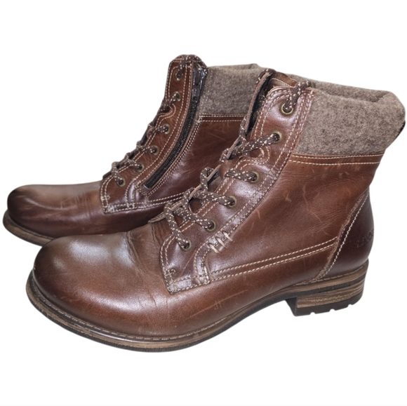 Taos Cutie Lace-up Ankle Boots 37 6-6.5 Choclate Brown Leather Wool Comfort - Picture 1 of 12